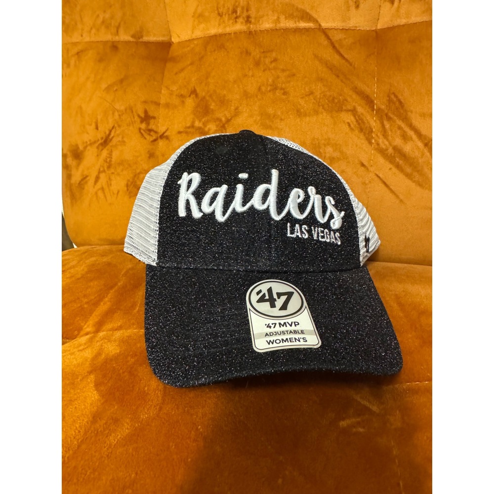 Las Vegas Raiders 47 MVP Womens Hat Metallic Black Silver Mesh NWT Adjustable